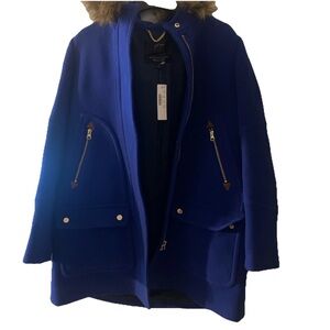 JCrew Chateau Parka Italian Stadium-Cloth Wool Sz 8 Brunswick Blue G9093 nwt